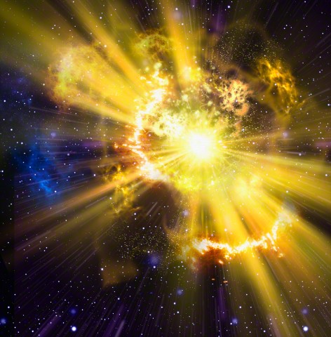 Yellow supernova exploding in outer space --- Image by © Oliver Burston/Ikon Images/Corbis